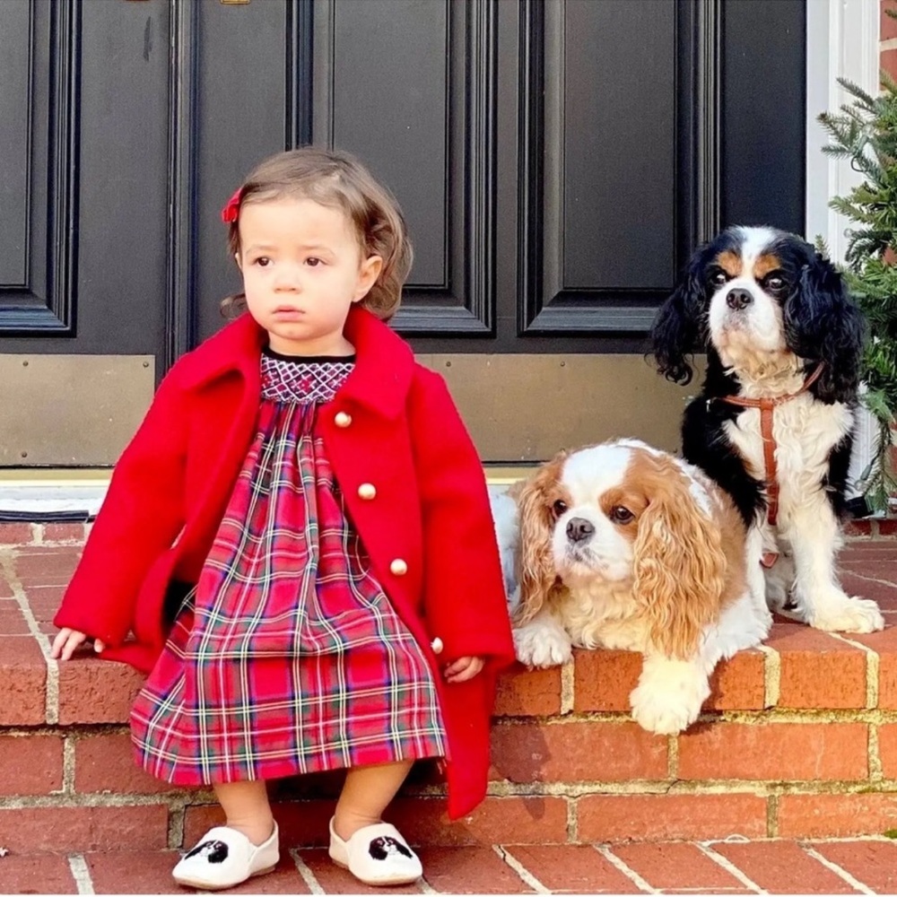 Edgehill Collection Short Sleeve Smocked Holiday Plaid Dress